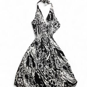 Black and White Abstract Print Beach Halter Dress
